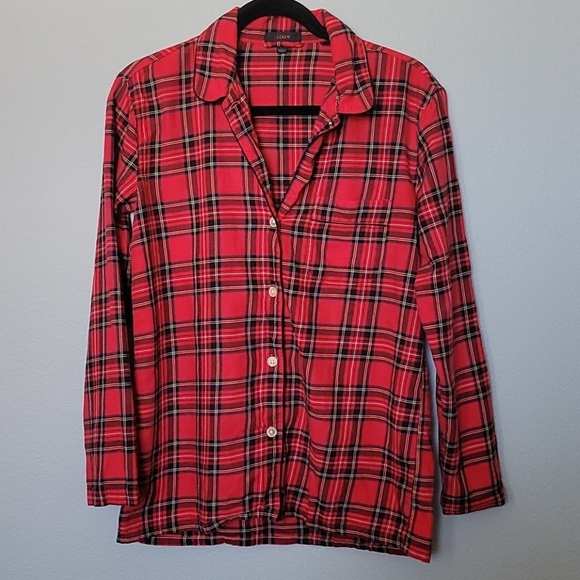 J. Crew red tartan long sleeve button down sleep shirt XS - Picture 2 of 8
